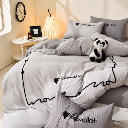 91家纺网 家纺一手货源 找家纺 炫拼家纺 2025新款灵动系A类全棉40支水洗棉毛巾绣四件套 灵动-爵士灰