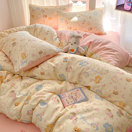 吉象家纺 2025新款全棉斜纹印花四件套 狗狗家族米