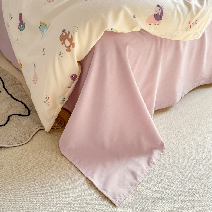 91家纺网 家纺一手货源 找家纺 梦莱斯 2025新款A类有氧针织棉双层纱系列四件套恐龙派对