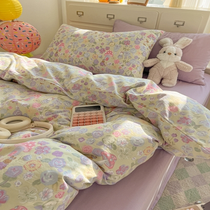 韩巢家纺 2025新款水洗棉印花AA版四件套 兔漫画报