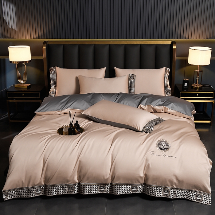 91家纺网 家纺一手货源 找家纺 2025新款长绒棉绣花黛娜系列四件套 黛娜-浅香槟