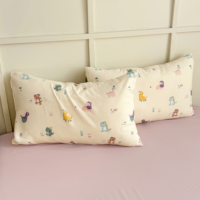 91家纺网 家纺一手货源 找家纺 梦莱斯 2025新款A类有氧针织棉双层纱系列四件套恐龙派对