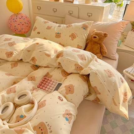 韩巢家纺 2025新款水洗棉印花AA版四件套 奥利奥小熊