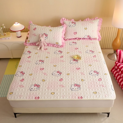 91家纺网 家纺一手货源 找家纺 2025新款全棉印花三丽鸥系列夹棉床垫床护垫 少女美乐蒂