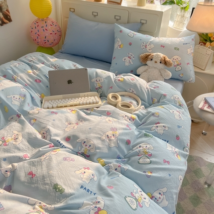 韩巢家纺 2025新款水洗棉印花AA版四件套 糖果小白