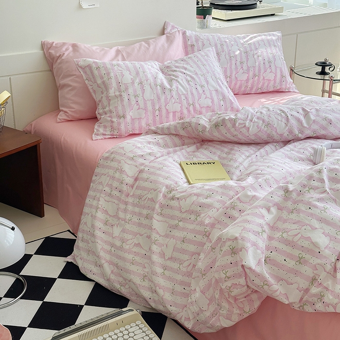 91家纺网 家纺一手货源 找家纺 尺素2025年韩国ins风系列五 萌萌兔裸粉