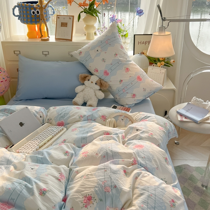 91家纺网 家纺一手货源 找家纺 韩巢家纺 2025新款水洗棉印花AA版四件套 小懒包