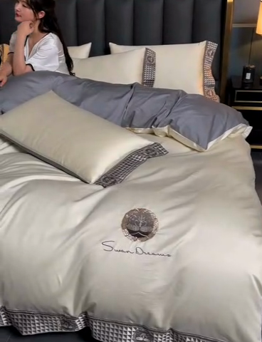 91家纺网 家纺一手货源 找家纺 2025新款长绒棉绣花黛娜系列四件套 黛娜-米白