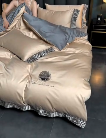 91家纺网 家纺一手货源 找家纺 2025新款长绒棉绣花黛娜系列四件套 黛娜-浅香槟