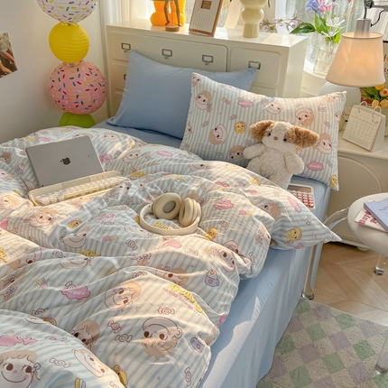 韩巢家纺 2025新款水洗棉印花AA版四件套 糖小佳