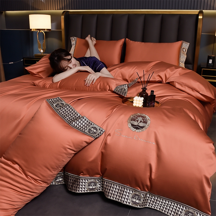 91家纺网 家纺一手货源 找家纺 2025新款长绒棉绣花黛娜系列四件套 黛娜-橘色