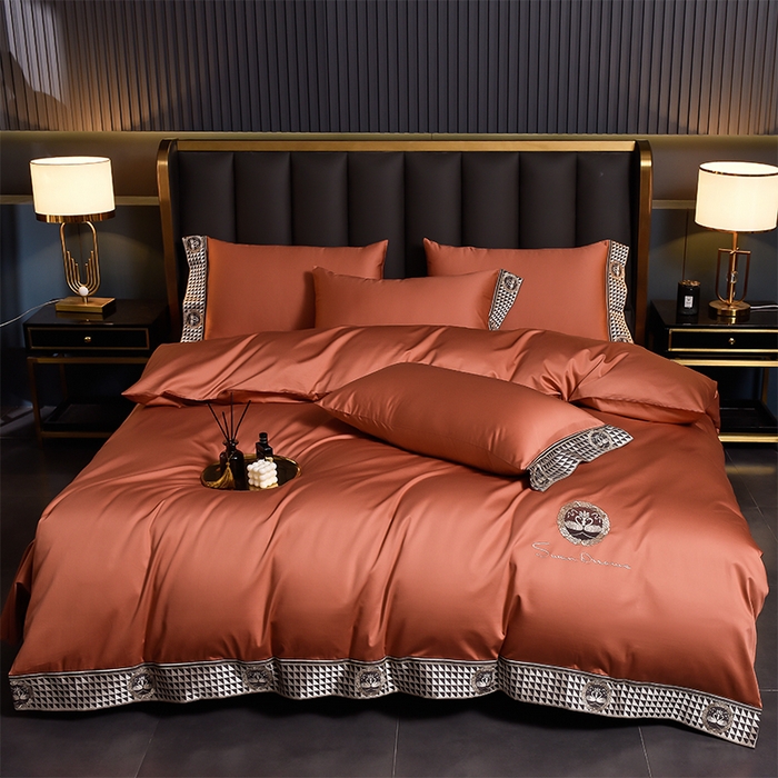 91家纺网 家纺一手货源 找家纺 2025新款长绒棉绣花黛娜系列四件套 黛娜-橘色