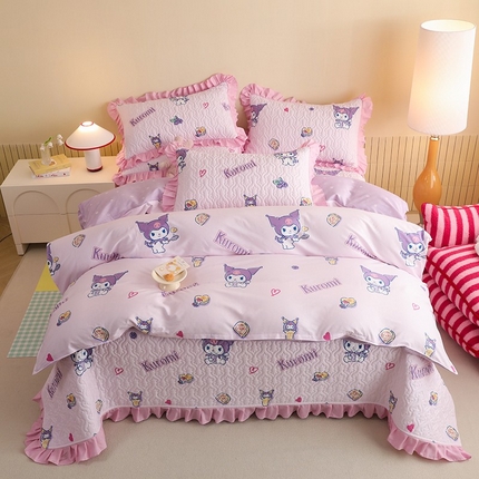 91家纺网 家纺一手货源 找家纺 （总）2025新款全棉印花三丽鸥系列花边床盖款四件套