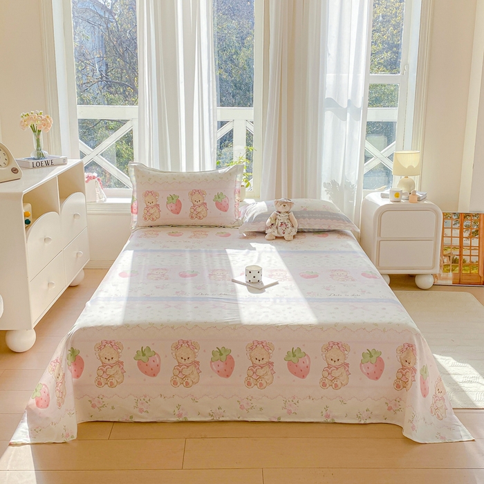 91家纺网 家纺一手货源 找家纺 2025新款全棉斜纹喷气12868系列单品床单 妮娜熊