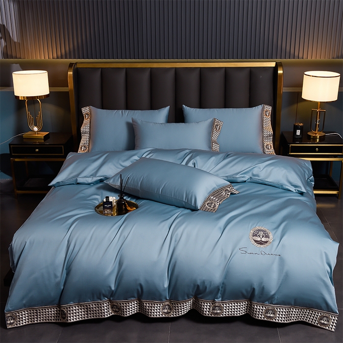 91家纺网 家纺一手货源 找家纺 2025新款长绒棉绣花黛娜系列四件套 黛娜-天空蓝