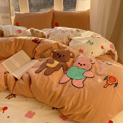 91家纺网 家纺一手货源 找家纺 （总）花伞家居 2025新款毛巾绣印花水洗棉四件套（提供买家秀）