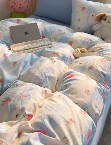 91家纺网 家纺一手货源 找家纺 韩巢家纺 2025新款水洗棉印花AA版四件套 小懒包