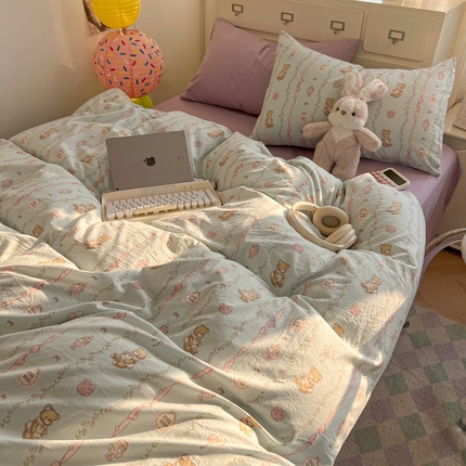 韩巢家纺 2025新款水洗棉印花AA版四件套 礼物小熊