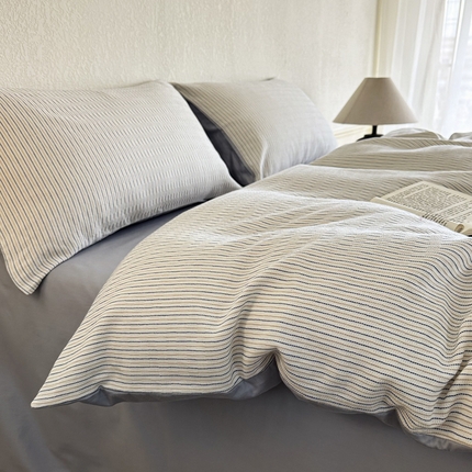 91家纺网 家纺一手货源 找家纺 2025新款全棉色织华夫格提花四件套-森韵 森韵-兰