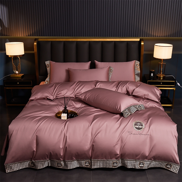 91家纺网 家纺一手货源 找家纺 2025新款长绒棉绣花黛娜系列四件套 黛娜-豆沙