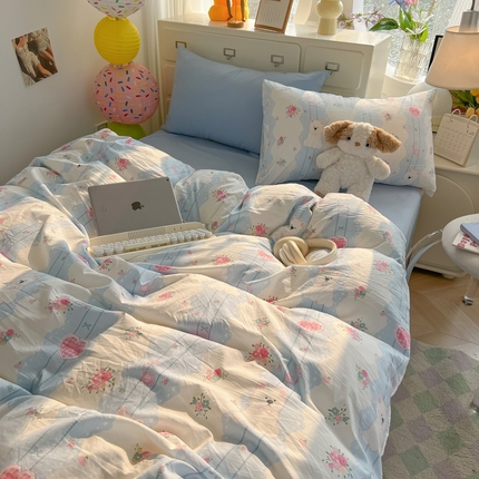 韩巢家纺 2025新款水洗棉印花AA版四件套 小懒包