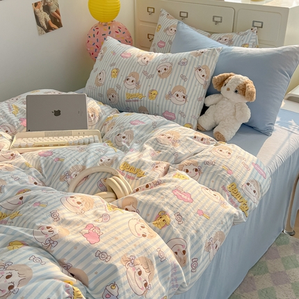 91家纺网 家纺一手货源 找家纺 韩巢家纺 2025新款水洗棉印花AA版四件套 糖小佳