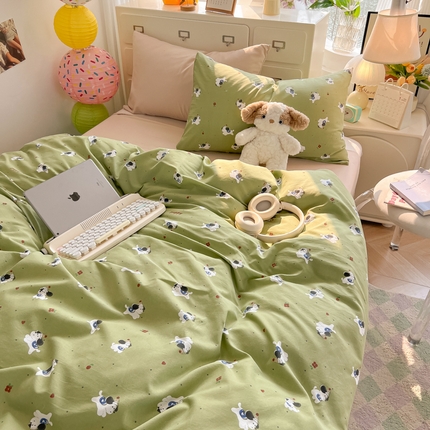 韩巢家纺 2025新款水洗棉印花AA版四件套 一只绿狗