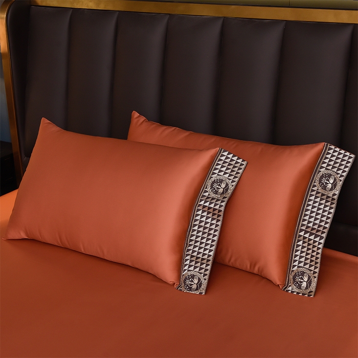 91家纺网 家纺一手货源 找家纺 2025新款长绒棉绣花黛娜系列四件套 黛娜-橘色