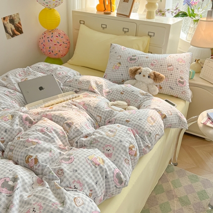 韩巢家纺 2025新款水洗棉印花AA版四件套 狗狗可丽饼