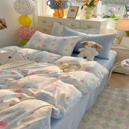 91家纺网 家纺一手货源 找家纺 韩巢家纺 2025新款水洗棉印花AA版四件套 小懒包