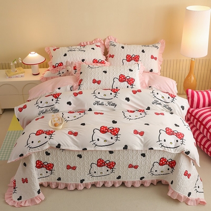 91家纺网 家纺一手货源 找家纺 （总）2025新款全棉印花三丽鸥系列花边床盖款四件套