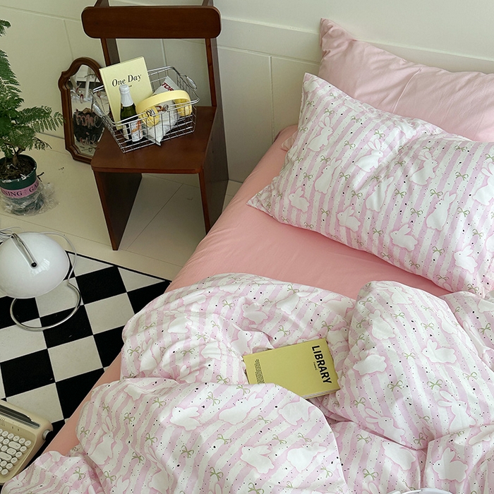 91家纺网 家纺一手货源 找家纺 尺素2025年韩国ins风系列五 萌萌兔裸粉