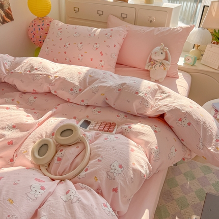 91家纺网 家纺一手货源 找家纺 韩巢家纺 2025新款水洗棉印花AA版四件套 糖果KT