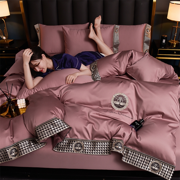 91家纺网 家纺一手货源 找家纺 2025新款长绒棉绣花黛娜系列四件套 黛娜-豆沙