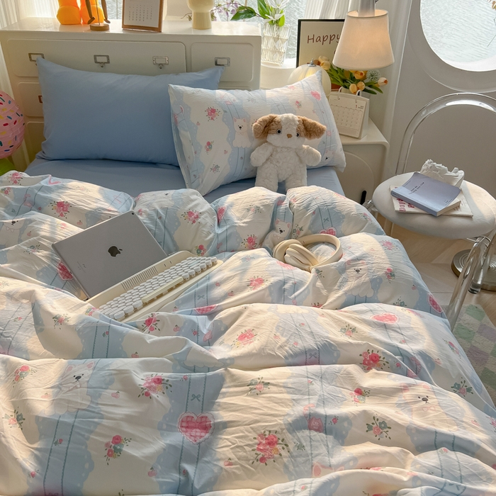 91家纺网 家纺一手货源 找家纺 韩巢家纺 2025新款水洗棉印花AA版四件套 小懒包