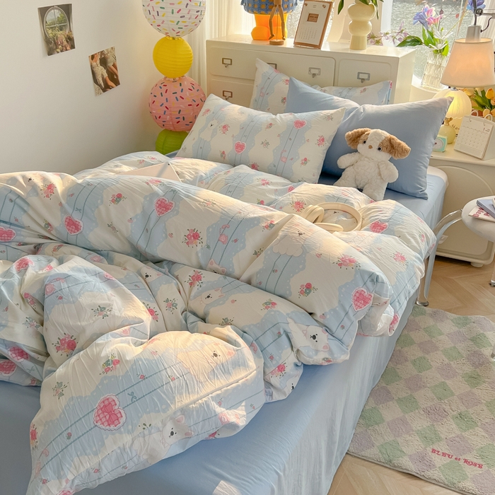 91家纺网 家纺一手货源 找家纺 韩巢家纺 2025新款水洗棉印花AA版四件套 小懒包