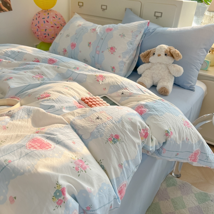 91家纺网 家纺一手货源 找家纺 韩巢家纺 2025新款水洗棉印花AA版四件套 小懒包