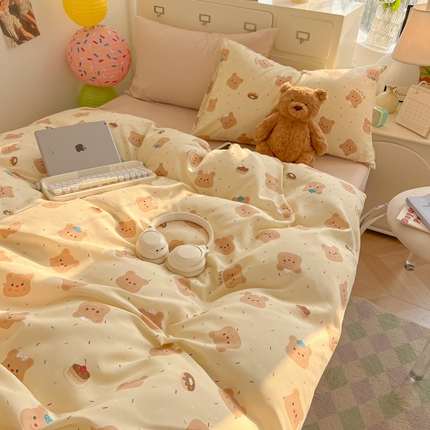 91家纺网 家纺一手货源 找家纺 韩巢家纺 2025新款水洗棉印花AA版四件套 奥利奥小熊