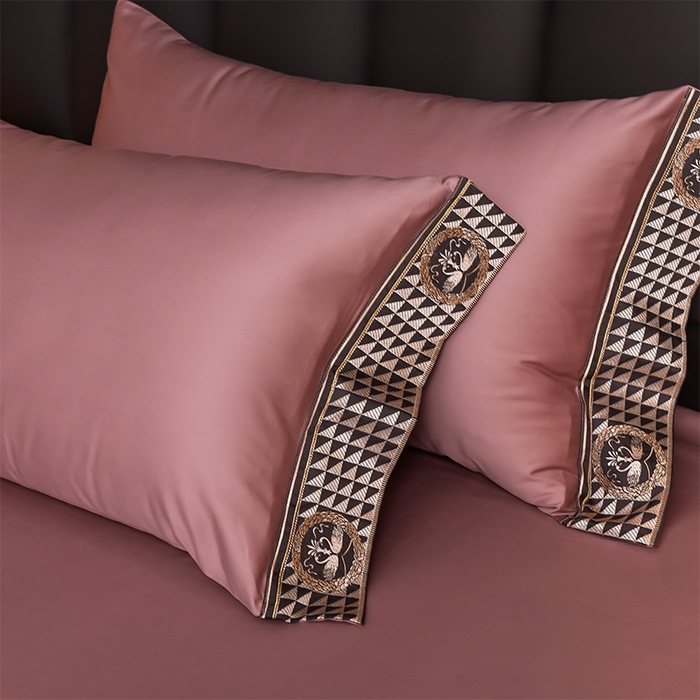 91家纺网 家纺一手货源 找家纺 2025新款长绒棉绣花黛娜系列四件套 黛娜-豆沙