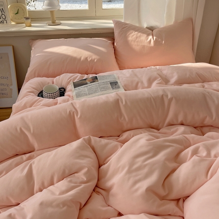 芷凡家纺 2025新款亲肤棉纯色双拼四件套 奶油粉