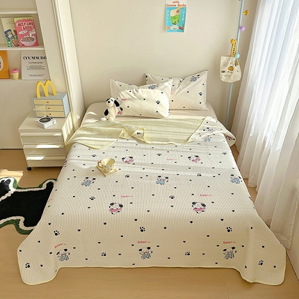 91家纺网 家纺一手货源 找家纺 希诺家居 2025新款全棉卡通小清新床盖三件套 床盖-甜心小熊