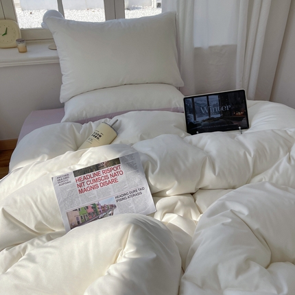 芷凡家纺 2025新款亲肤棉纯色双拼四件套 奶白+丁香紫