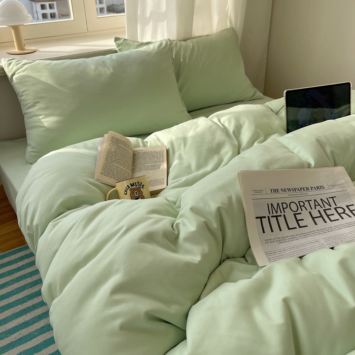 91家纺网 家纺一手货源 找家纺 芷凡家纺 2025新款亲肤棉纯色双拼四件套 浅绿