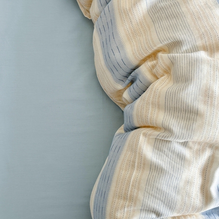 呗旺鹿 2025新款A类母婴级全棉有氧双层纱印花四件套 川纱蓝