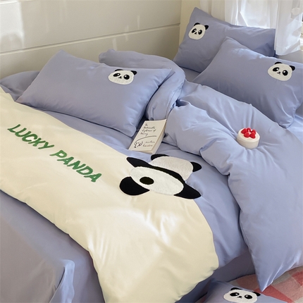 盛秋家纺 2025新款A类水洗棉毛巾绣四件套-胖达 胖达-星黛紫