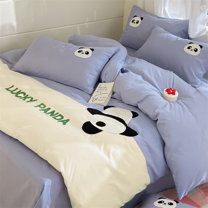 91家纺网 家纺一手货源 找家纺 盛秋家纺 2025新款A类水洗棉毛巾绣四件套-胖达 胖达-星黛紫