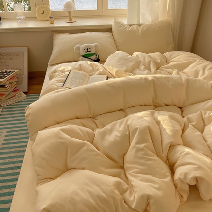 芷凡家纺 2025新款亲肤棉纯色双拼四件套 米白