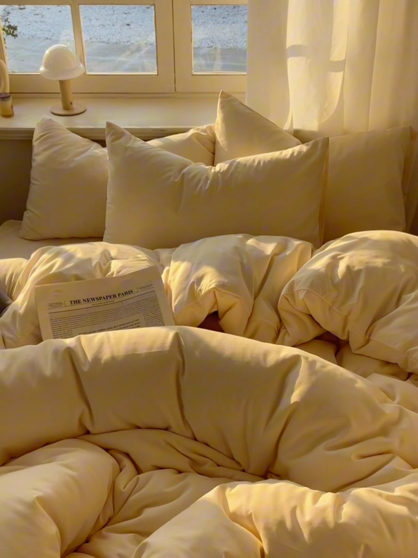 91家纺网 家纺一手货源 找家纺 芷凡家纺 2025新款亲肤棉纯色双拼四件套 米白