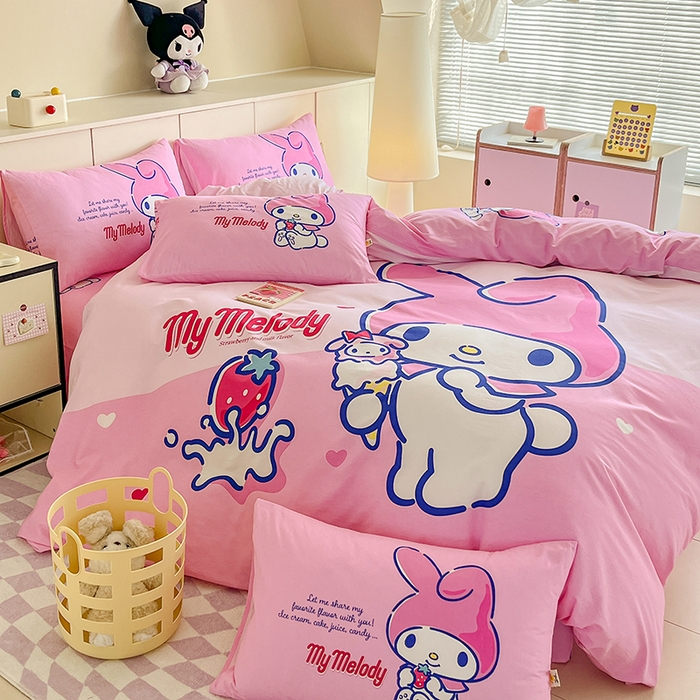 91家纺网 家纺一手货源 找家纺 玉元坊 2025秋冬三丽鸥卡通加厚纯棉磨毛全棉大版四件套 美乐蒂宝贝