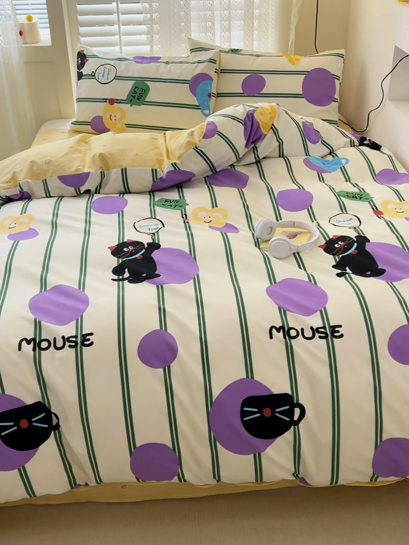 91家纺网 家纺一手货源 找家纺 优彩 2025新款13372碎花系列全棉四件套 猫和老鼠